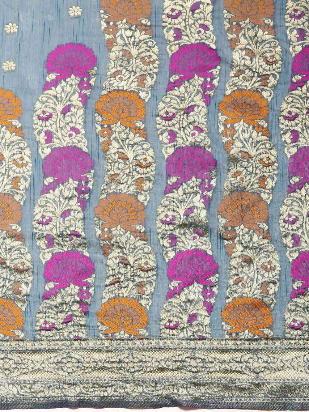 Latest Banarasi Zari Border Cotton Saree In Firozi Colour