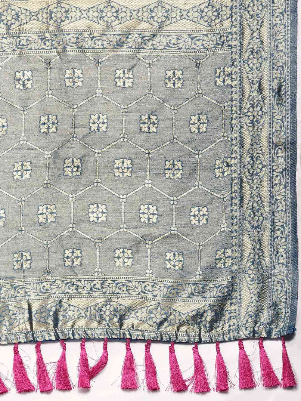 Latest Banarasi Zari Border Cotton Saree In Firozi Colour