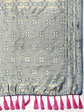 Latest Banarasi Zari Border Cotton Saree In Firozi Colour