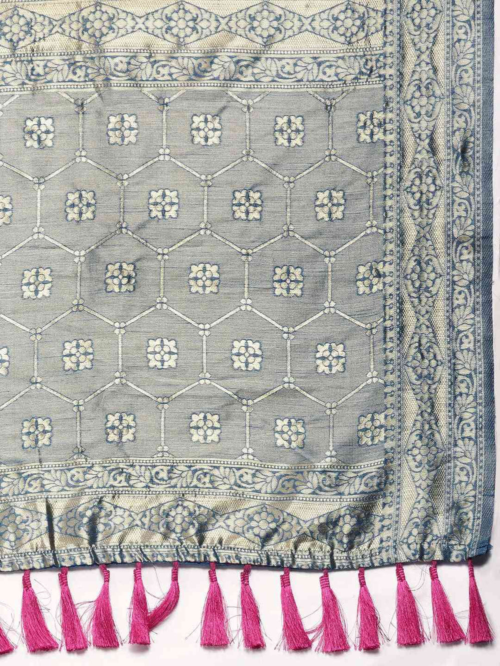 Latest Banarasi Zari Border Cotton Saree In Firozi Colour