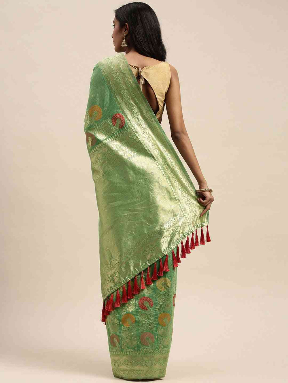Stylish Banarasi Pista Colour Zari Border Cotton Saree