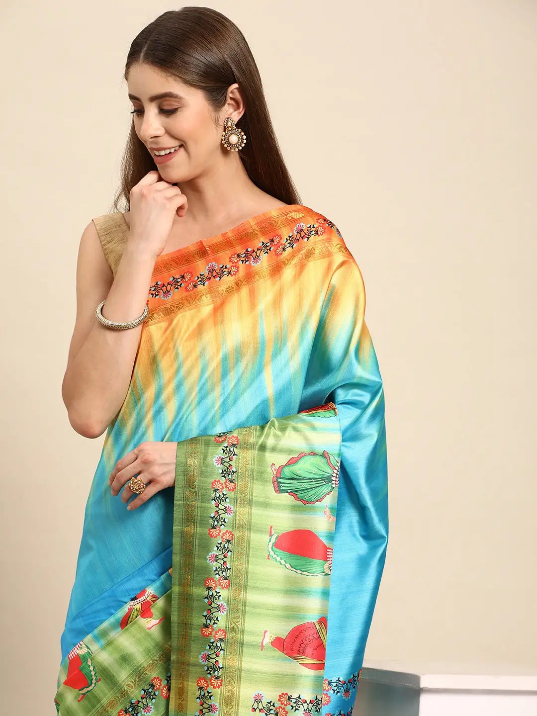  Stylish Sky Blue Colour Kalamkari Silk Saree