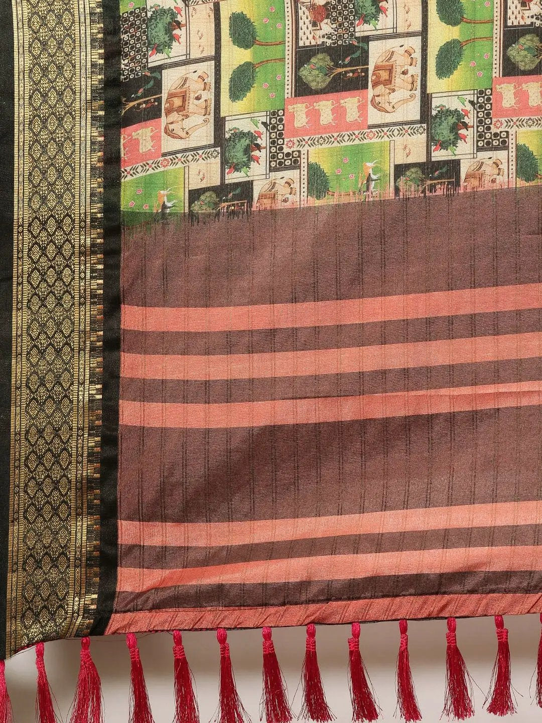 Uppada Cotton Silk Saree With Digital Block Print