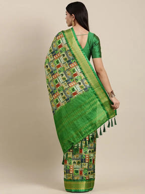 Uppada Cotton Silk Saree With Digital Block Print