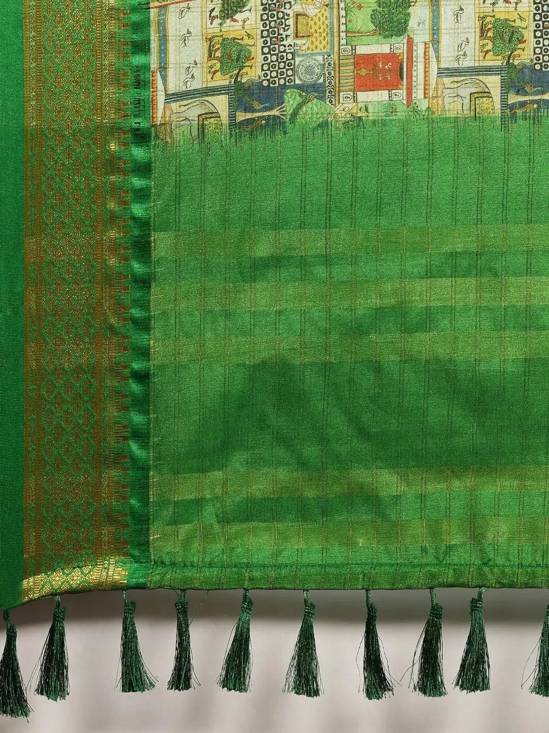 Uppada Cotton Silk Saree With Digital Block Print