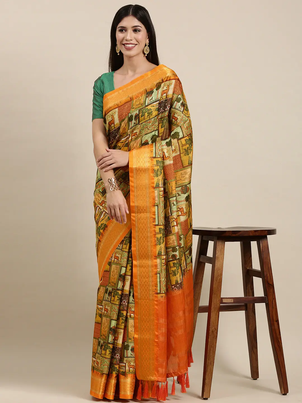 Uppada Cotton Silk Saree With Digital Block Print