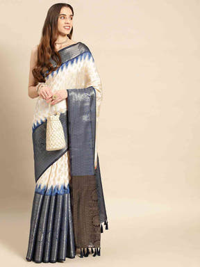 Banarasi Pattu Zari Border Ikkat Desine Silk Sarees