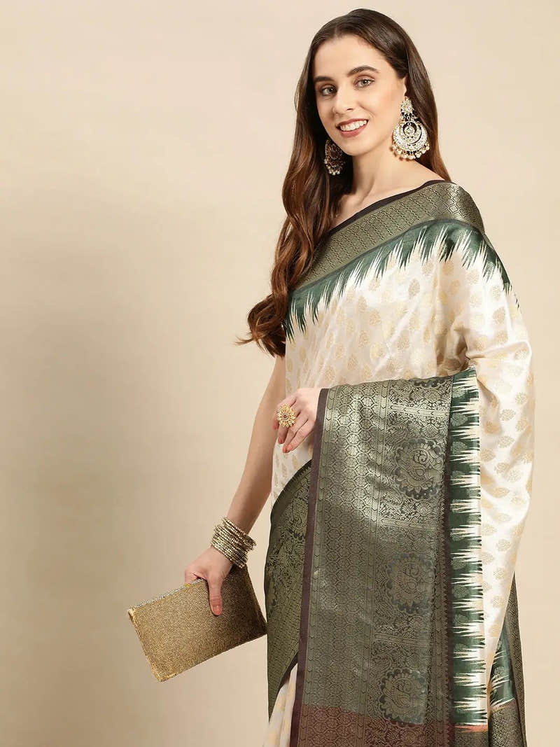 Banarasi Pattu Zari Border Ikkat Design Silk Saree