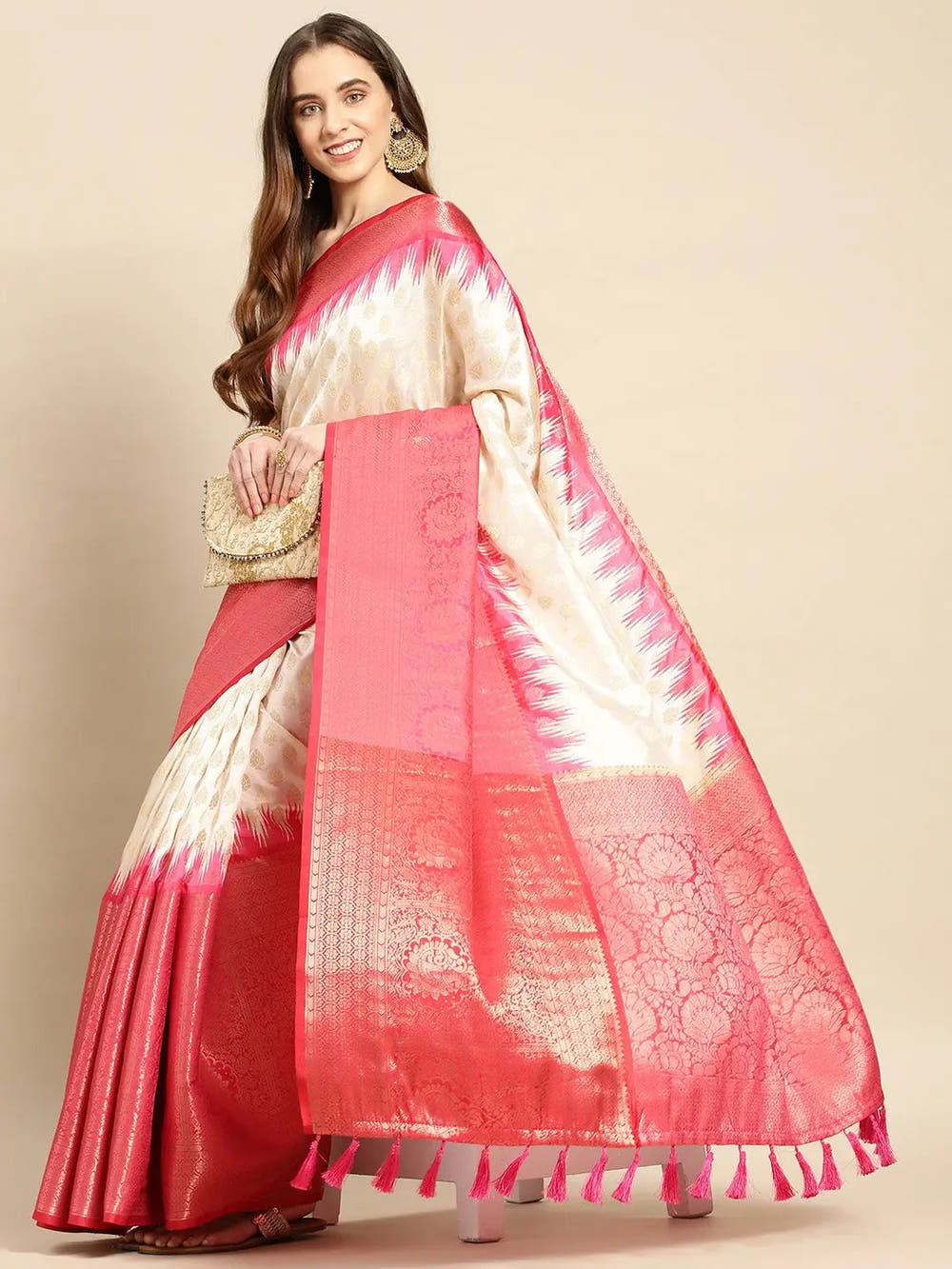 Banarasi Pattu Zari Border Ikkat Desine Silk Sarees