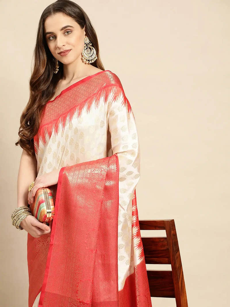 Banarasi Pattu Zari Border Ikkat Design Silk Saree
