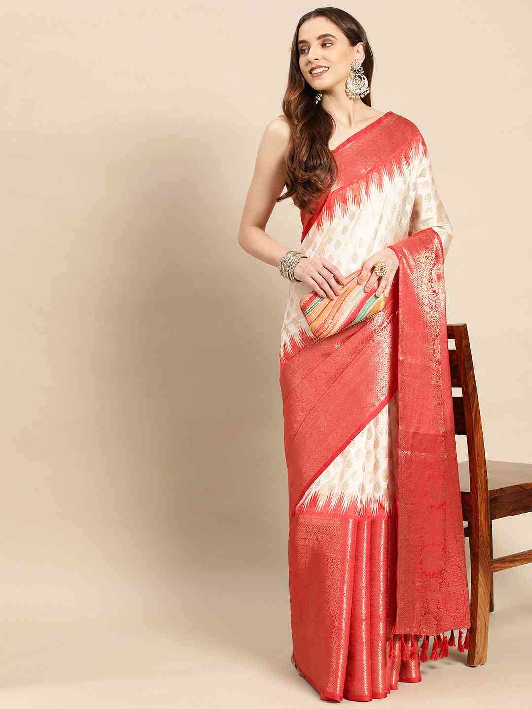 Banarasi Pattu Zari Border Ikkat Desine Silk Sarees