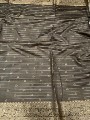 Grey Chex Radiance Banarasi Silk Saree