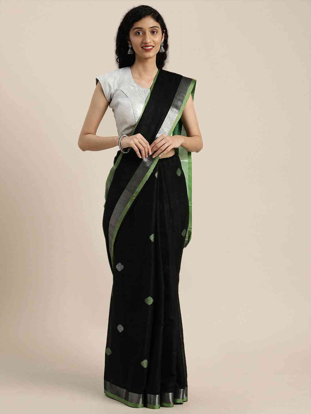 Banarasi Light Green Colour Polka Dots & Zari Border Saree