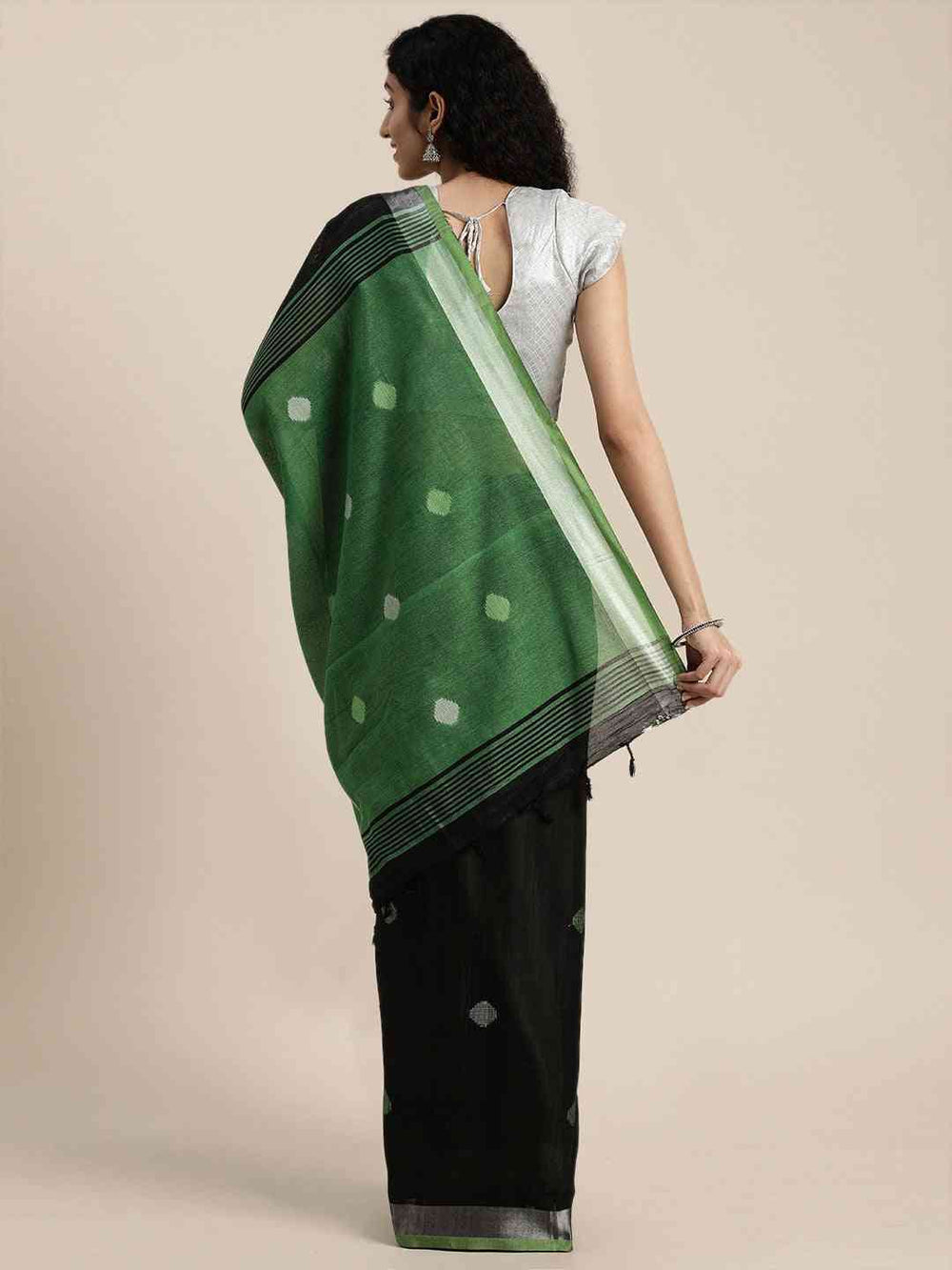 Banarasi Light Green Colour Polka Dots & Zari Border Saree