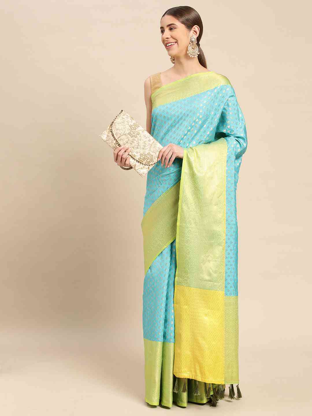 Soft Gadhwal Patti Woven Flower Pichwai Print Banarasi Saree