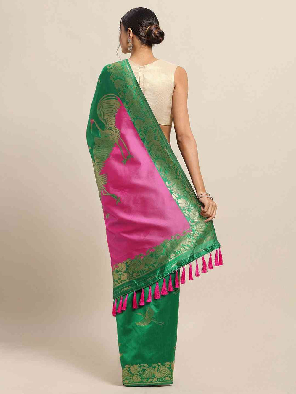Banarasi Green Colour Ethnic Motifs And Zari Border Saree