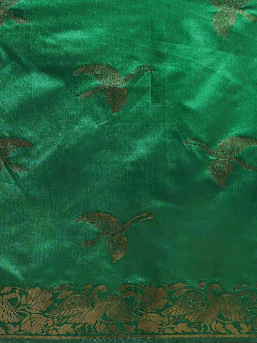 Banarasi Green Colour Ethnic Motifs And Zari Border Saree