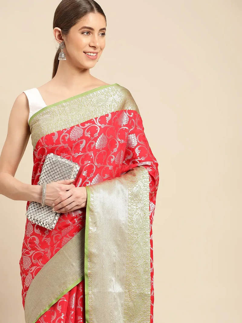 Red Banarasi Silk Design Festive Wear Saree