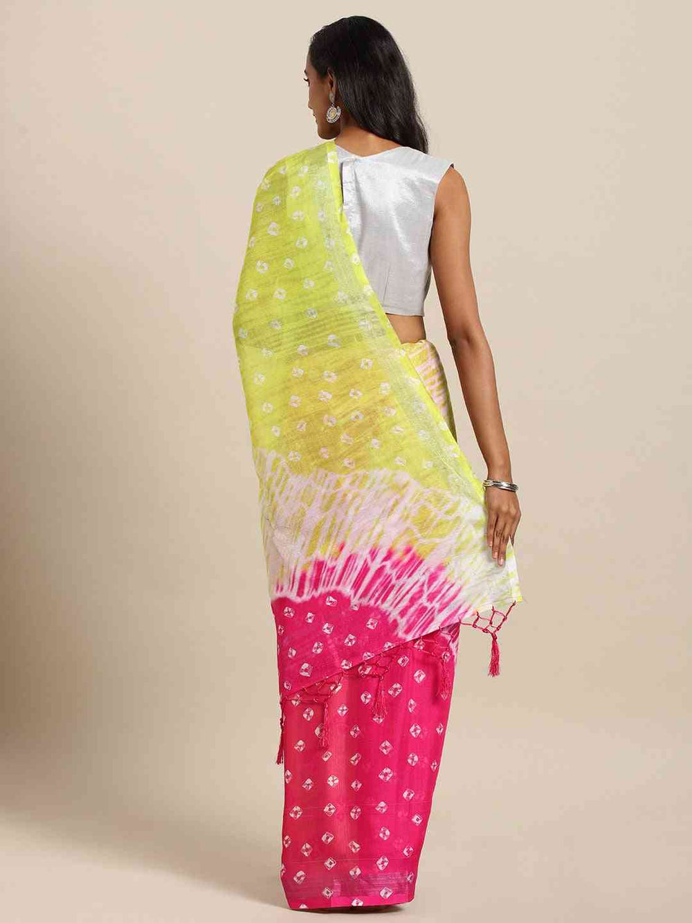 Beautiful Bandhani Light Yellow Colour Saree