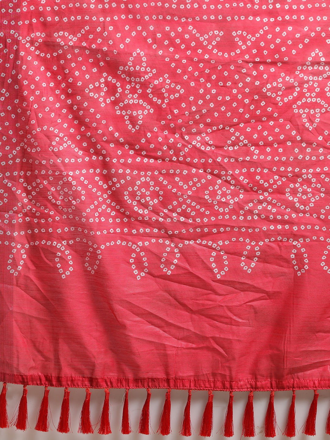 Stylish Bandhani Pink Ajrak Zari Border Saree