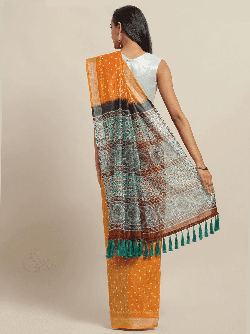 Stylish Bandhani Orange Saree with Zari Border