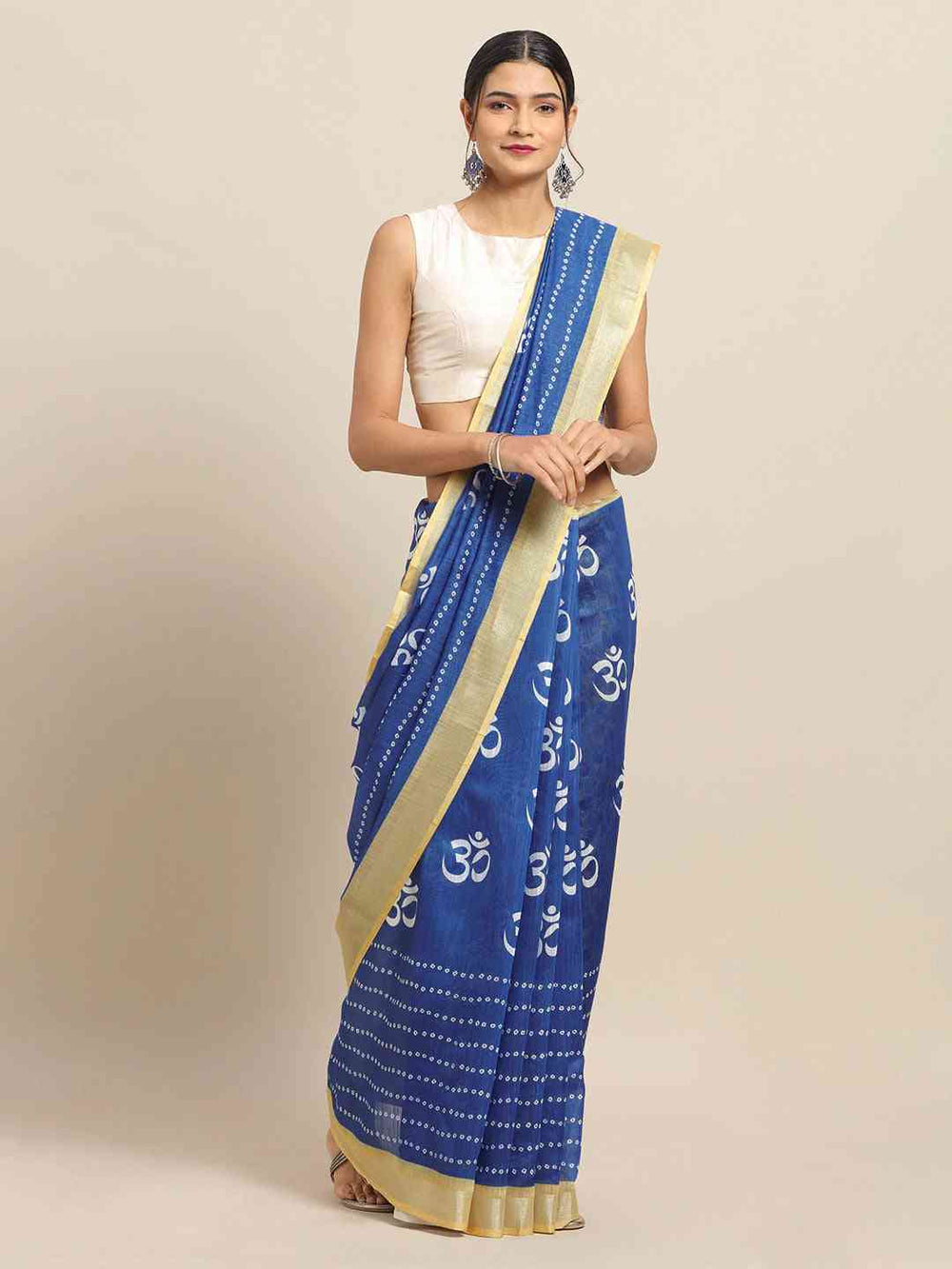 Exclusive Bandhani Royal Blue Colour Kalamkari Print Saree