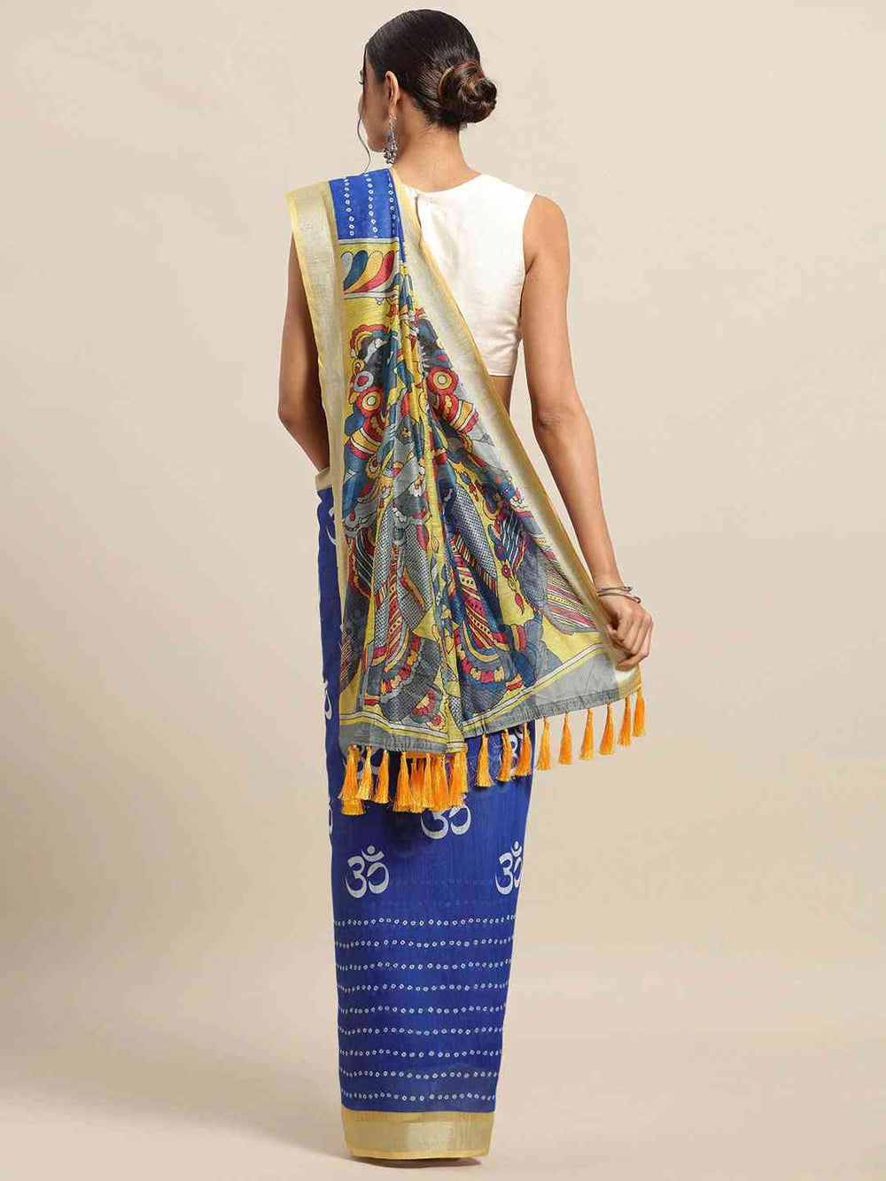 Exclusive Bandhani Royal Blue Colour Kalamkari Print Saree