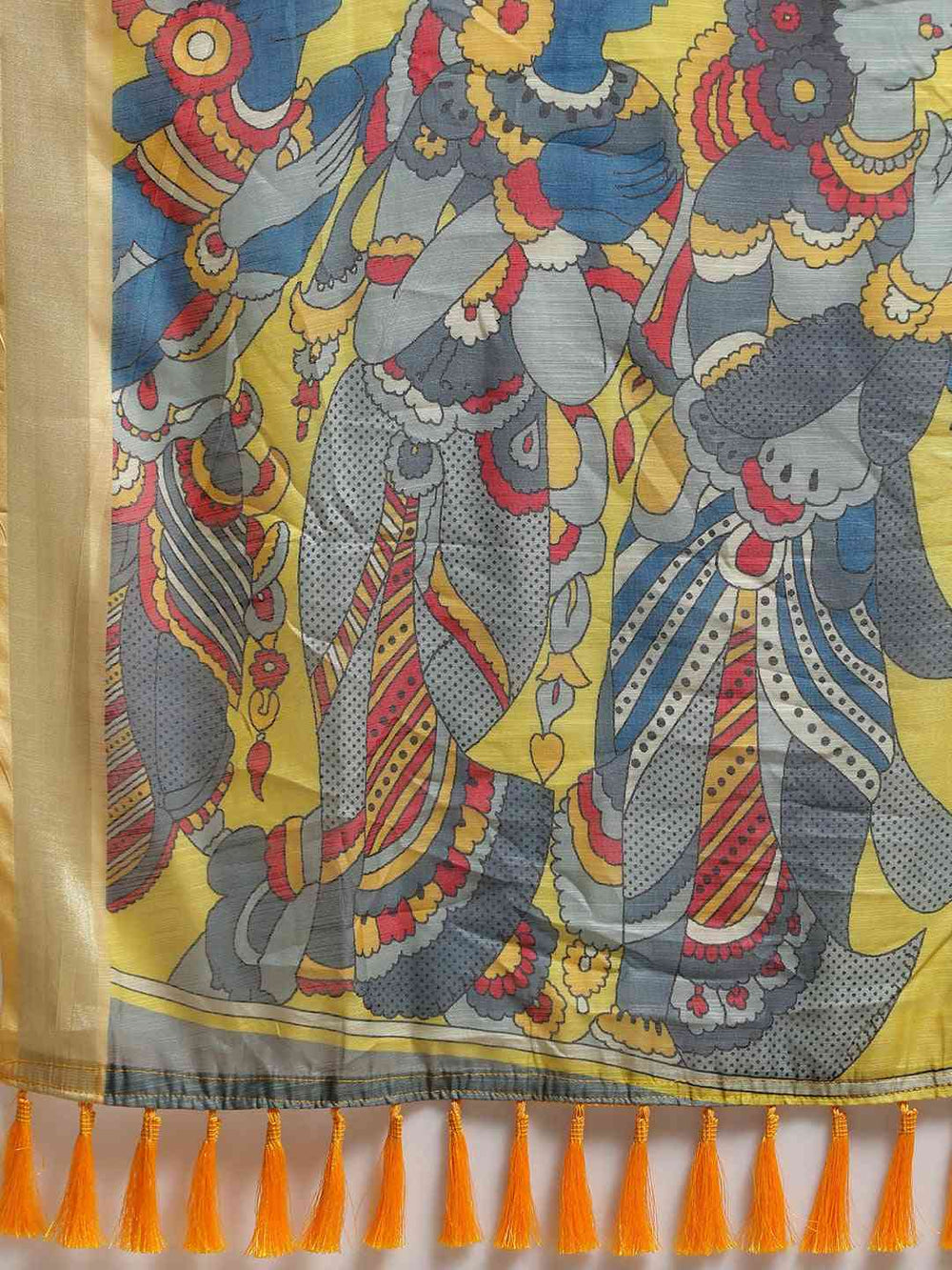 Exclusive Bandhani Royal Blue Colour Kalamkari Print Saree