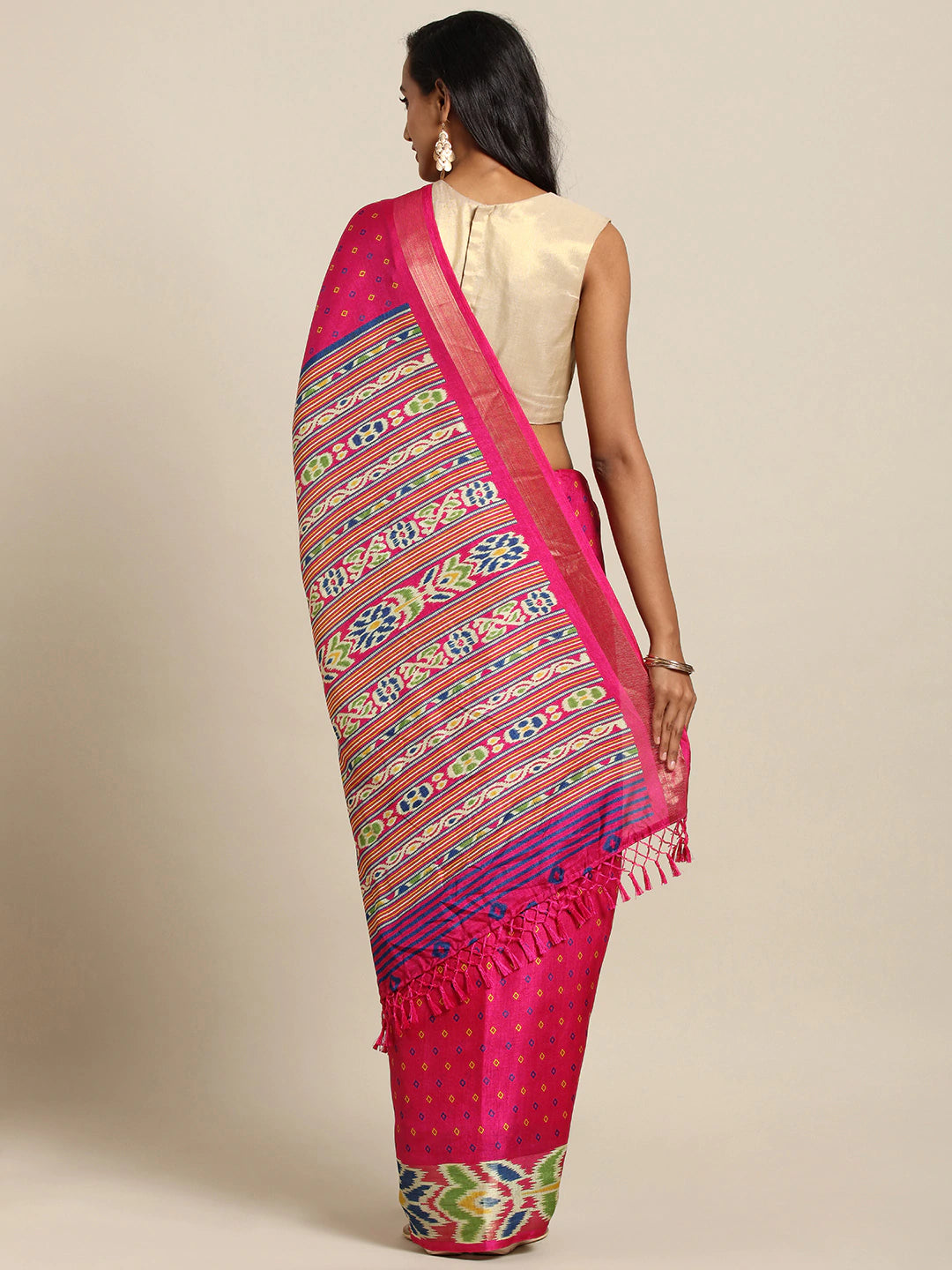 Exclusive Chanderi Pink Colour Linen Print Saree 