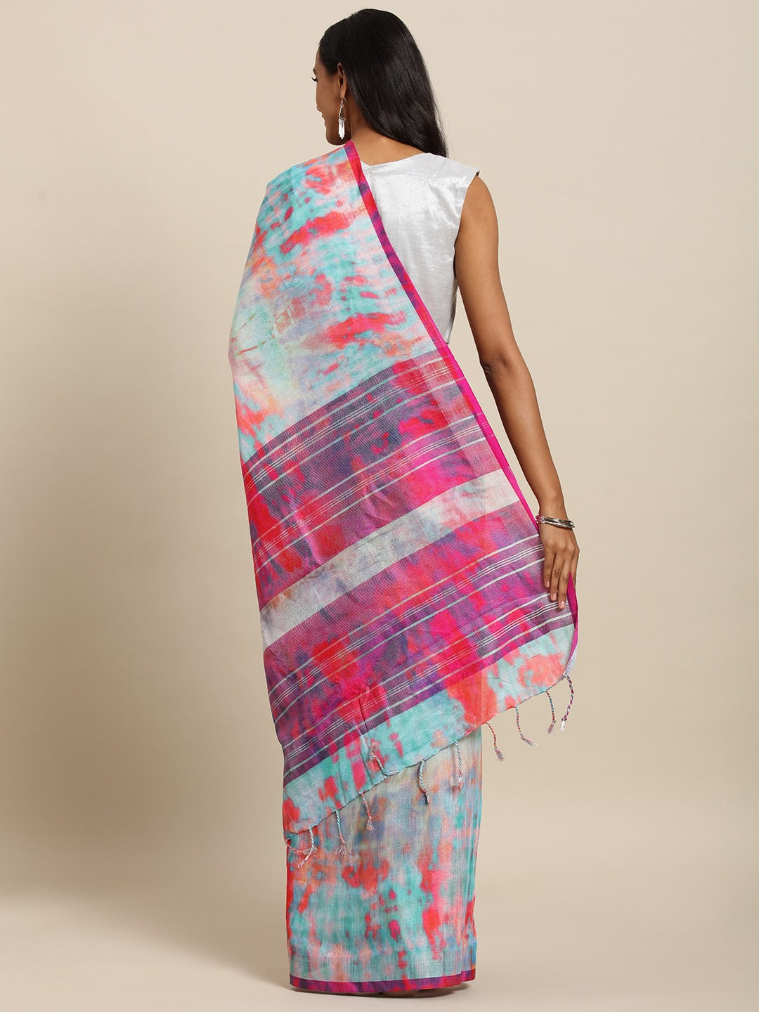  Ikat Multi Colour Tie and Dye Print Saree