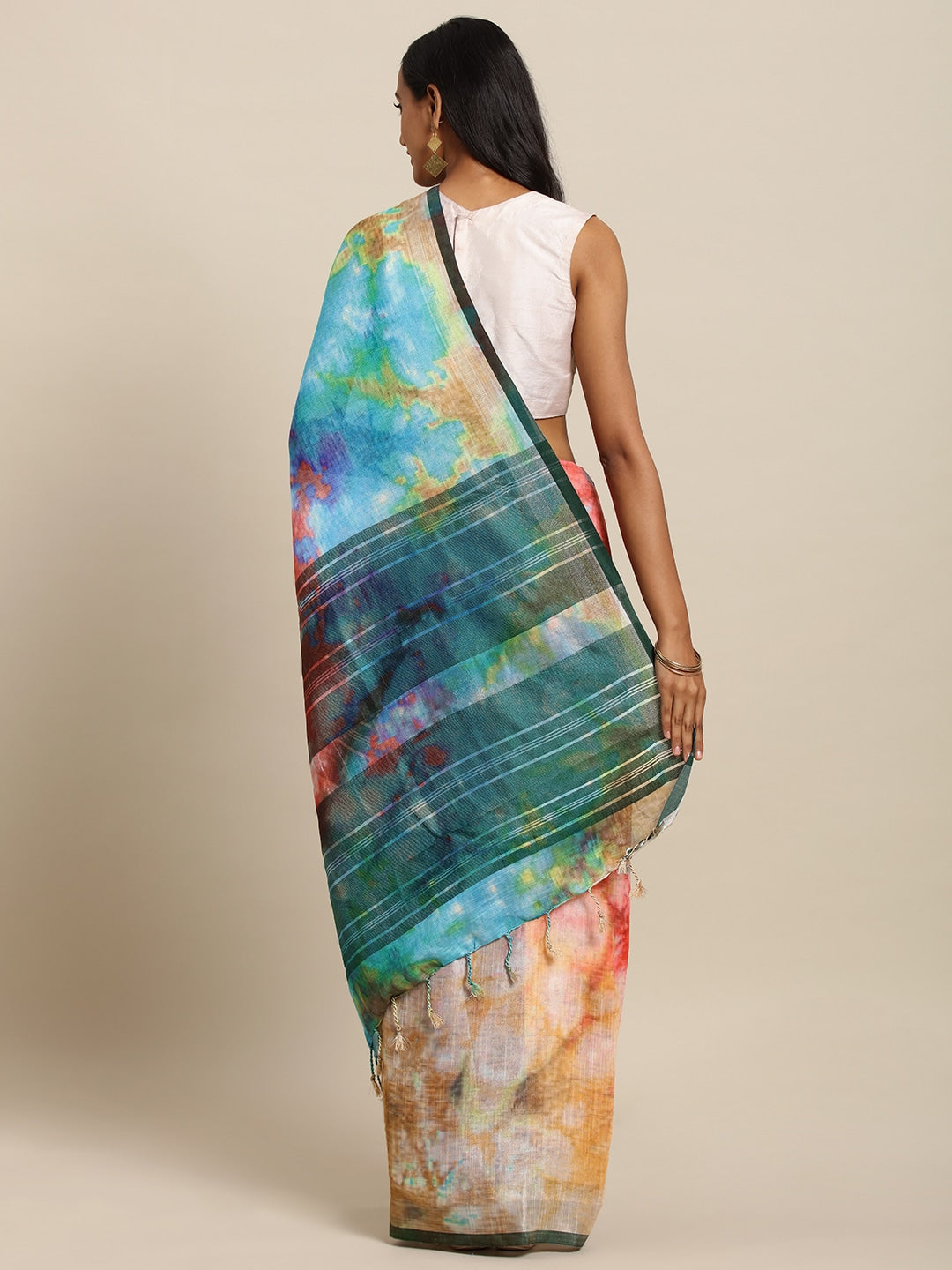  Stylish Batik Multi Colour Linen Print Saree