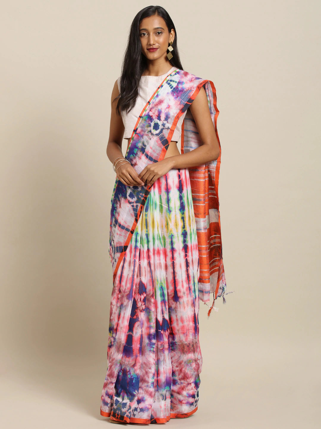 Ikat Multi Colour Tie and Dye Print Saree