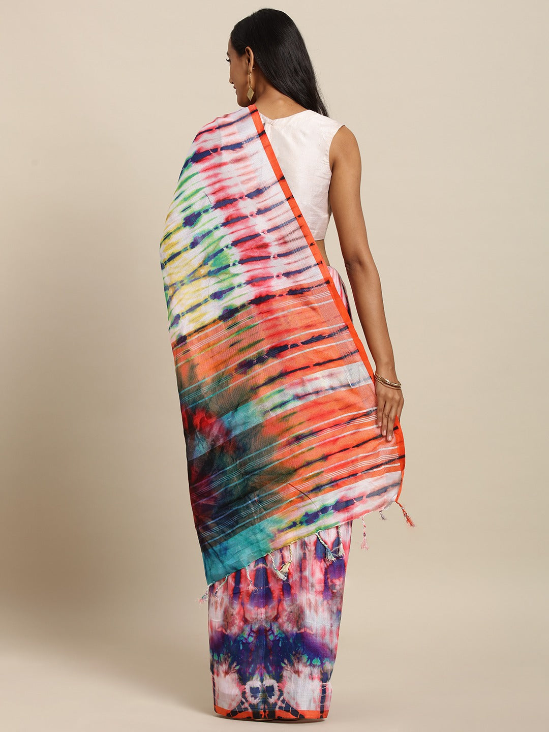 Ikat Multi Colour Tie and Dye Print Saree