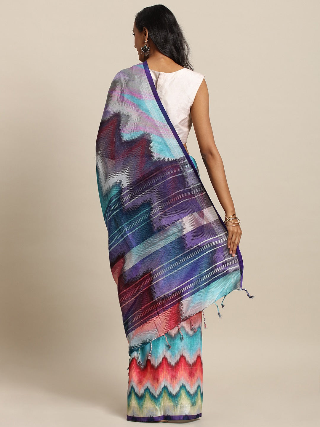 Beautiful Batik Blue Colour Linen Print Saree