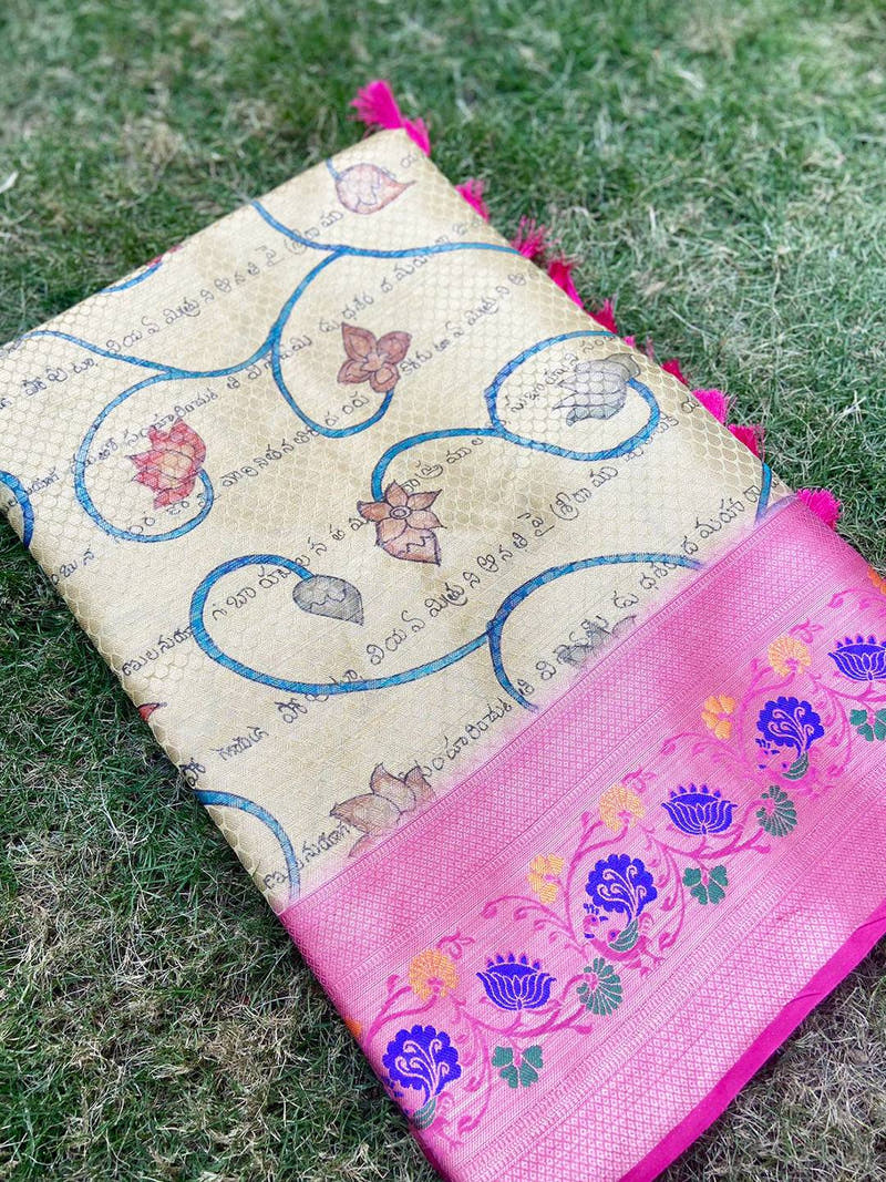 Beige Harmony Kora Silk Saree