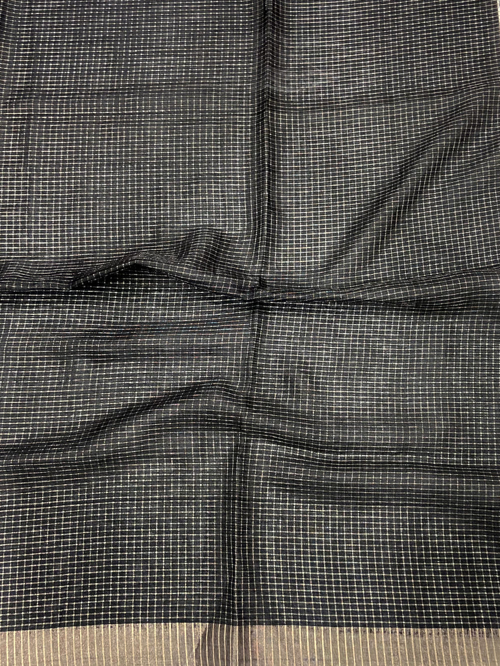 Elegant Black Check Floral Tissue Chanderi Saree