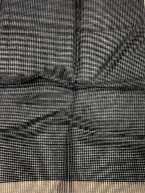 Elegant Black Check Floral Tissue Chanderi Saree