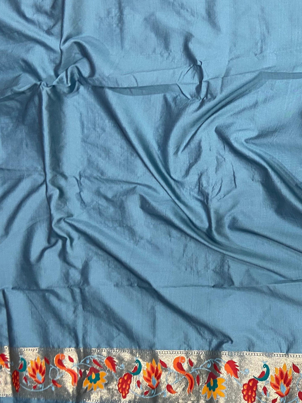Blue Silk Blend Woven Zari Work Paithani Saree

