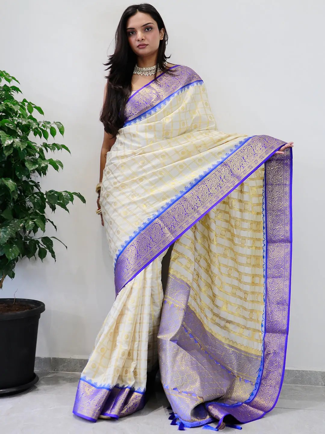 Elegant soft silk Gadwal saree with temple border