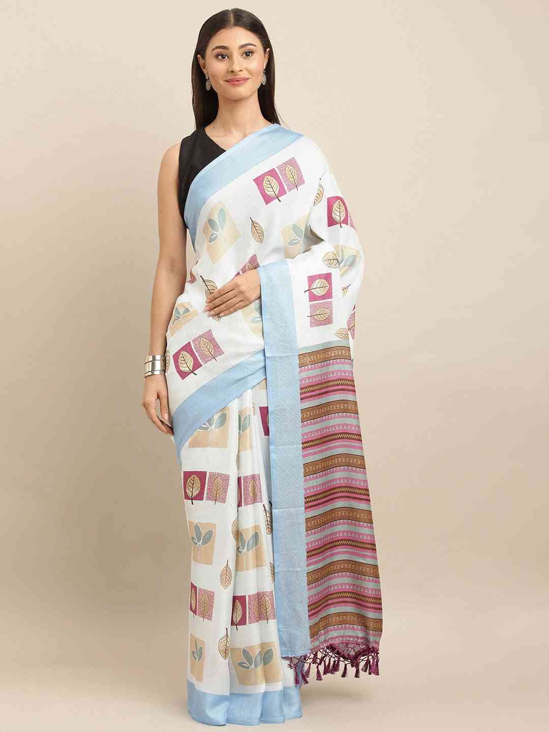 Stylish Sky Blue Silk Saree with Ethnic Motifs 