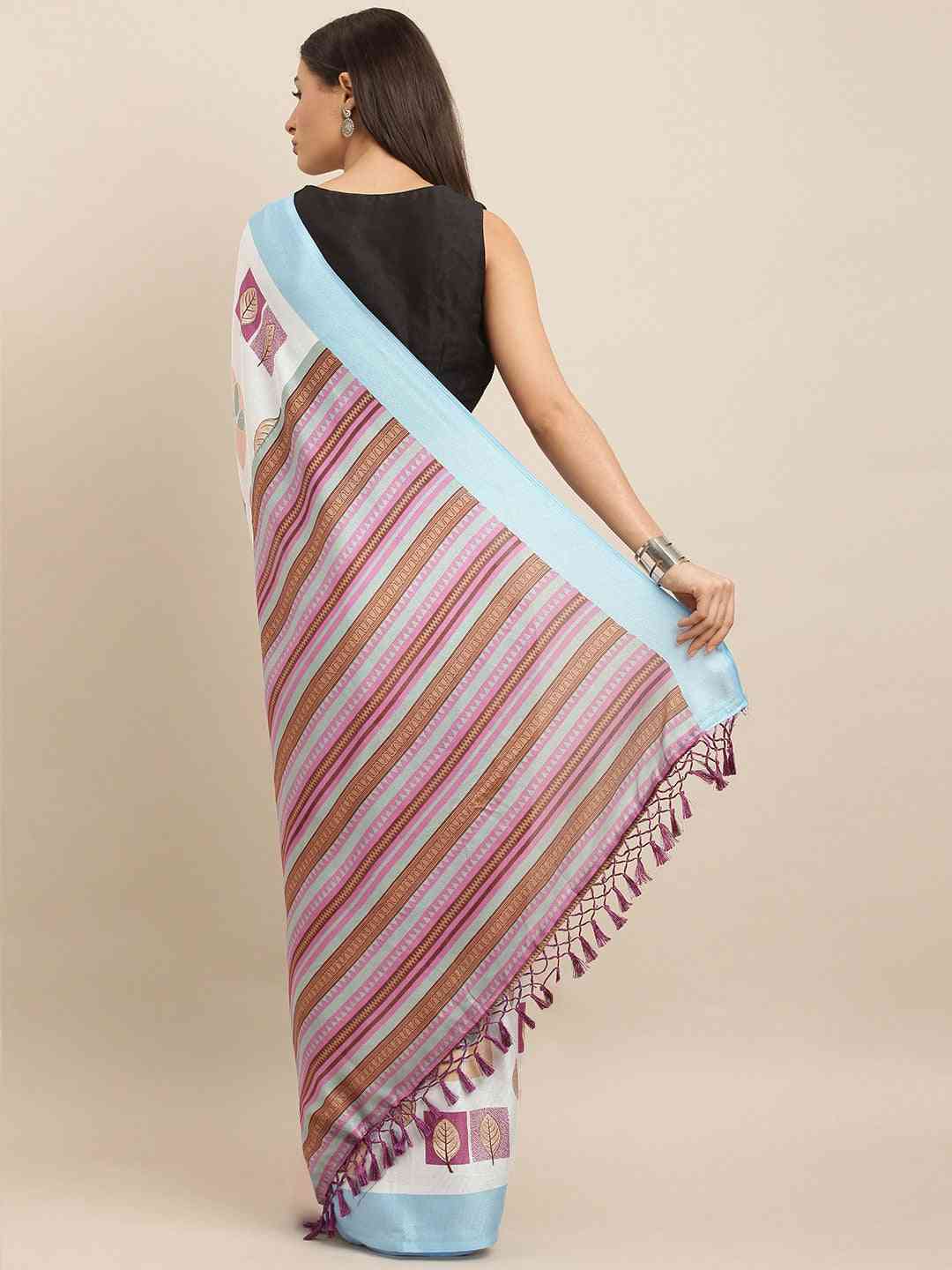 Stylish Sky Blue Silk Saree with Ethnic Motifs 