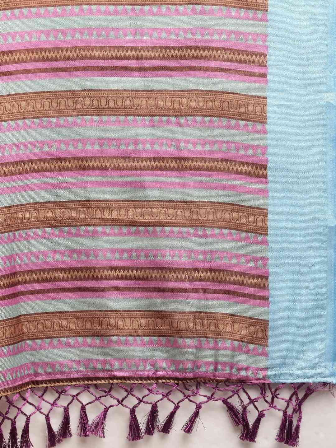 Stylish Sky Blue Silk Saree with Ethnic Motifs 
