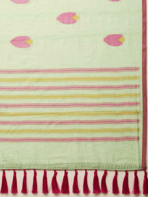  Exclusive Banarasi Pista Colour Print Linen Saree