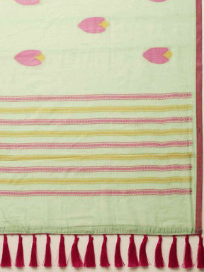  Exclusive Banarasi Pista Colour Print Linen Saree