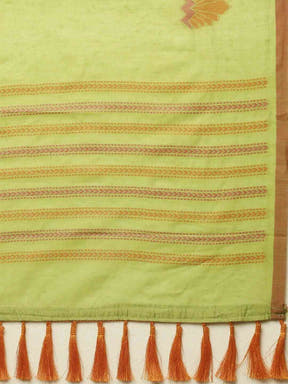 Banarasi Lime Colour Ethnic Motifs Print Linen Saree