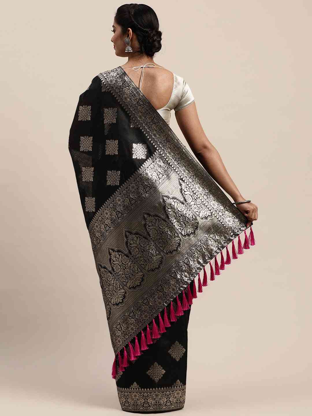  Exclusive Black Colour Woven Design Cotton Saree