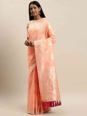  Stylish Peach Colour Woven Design Cotton Saree 