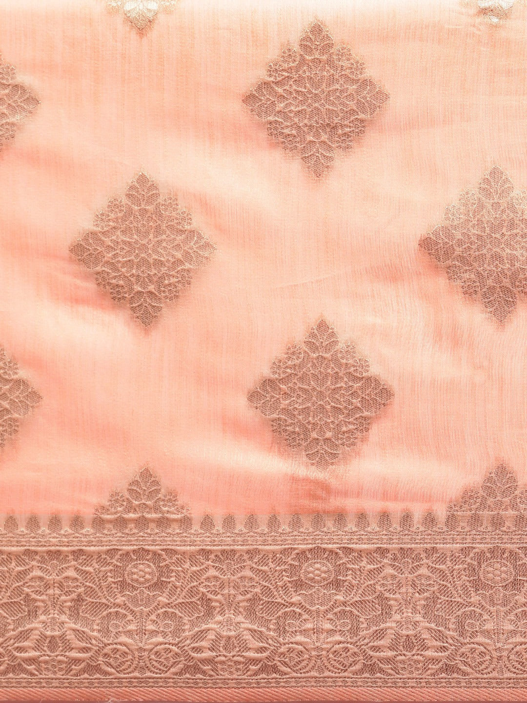  Stylish Peach Colour Woven Design Cotton Saree 