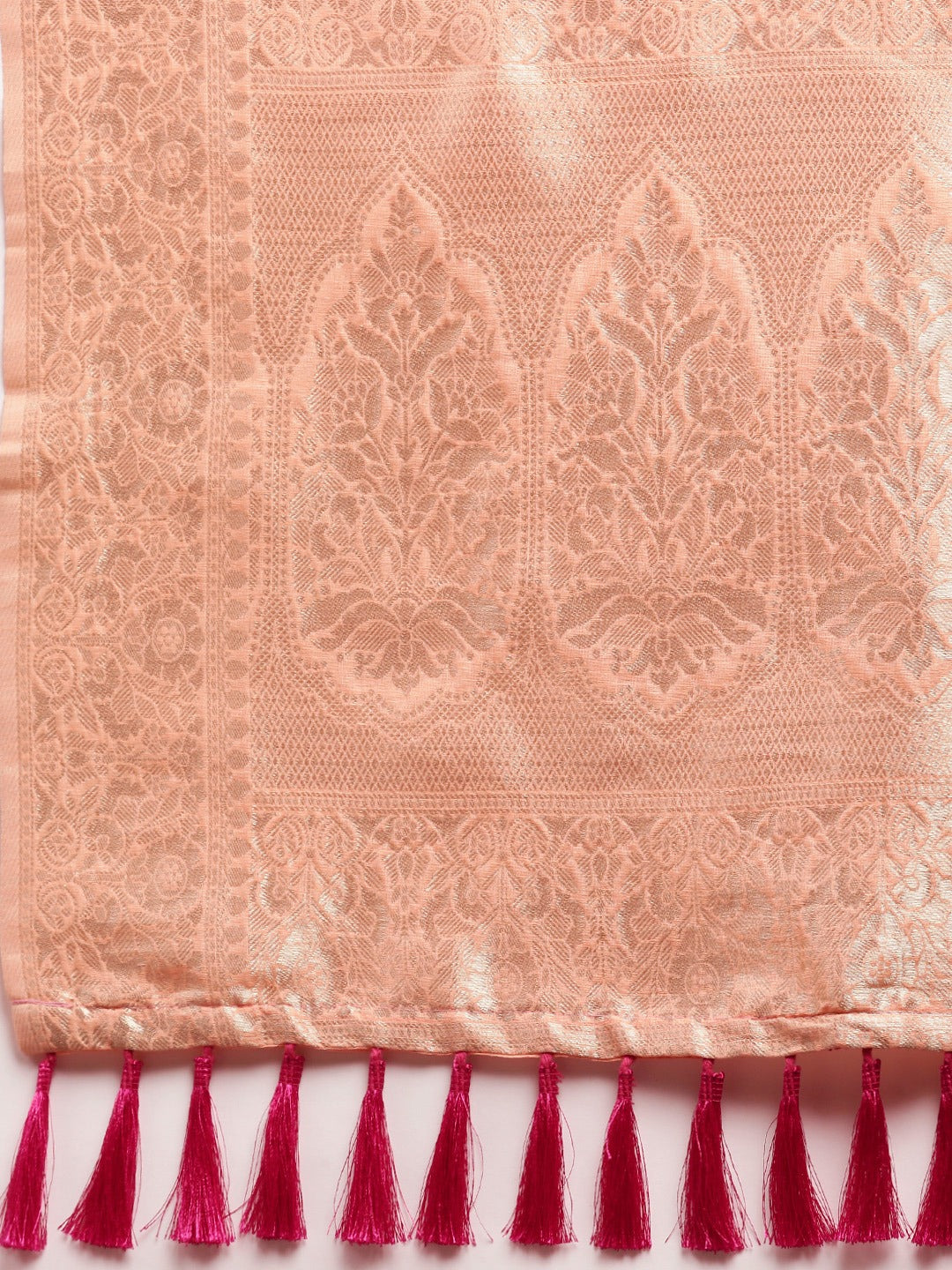  Stylish Peach Colour Woven Design Cotton Saree 