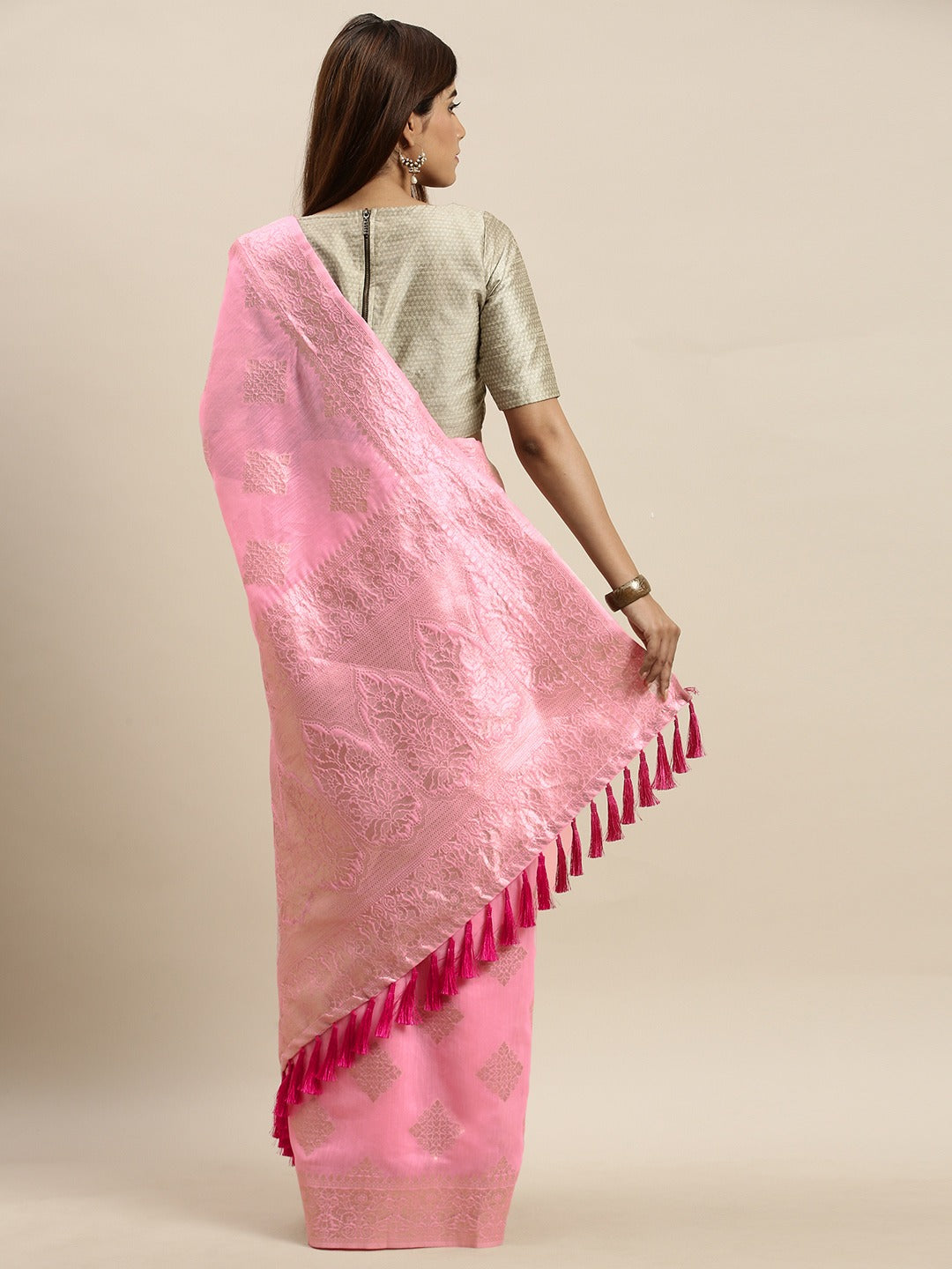 Stylish Light Pink Colour Woven Design Cotton Saree 